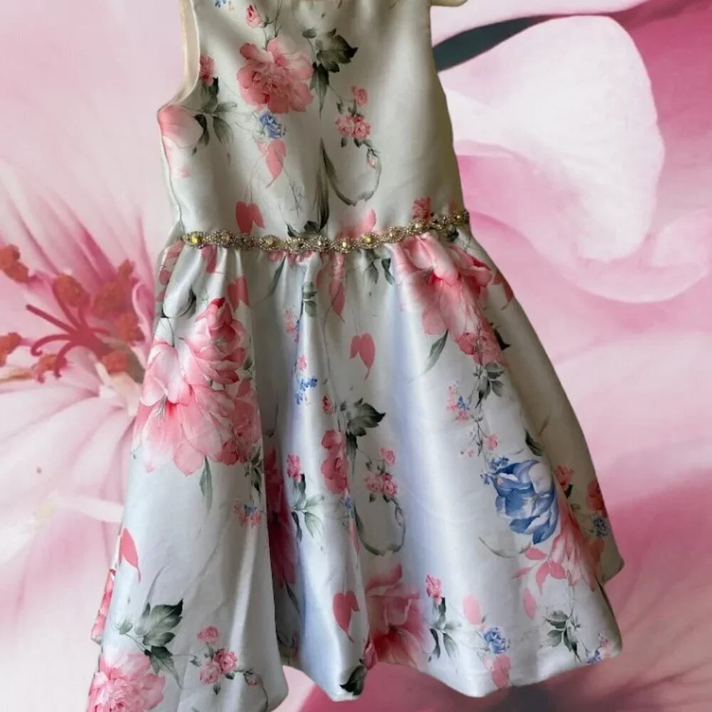 Rare Editions Floral Rhinestone Dress